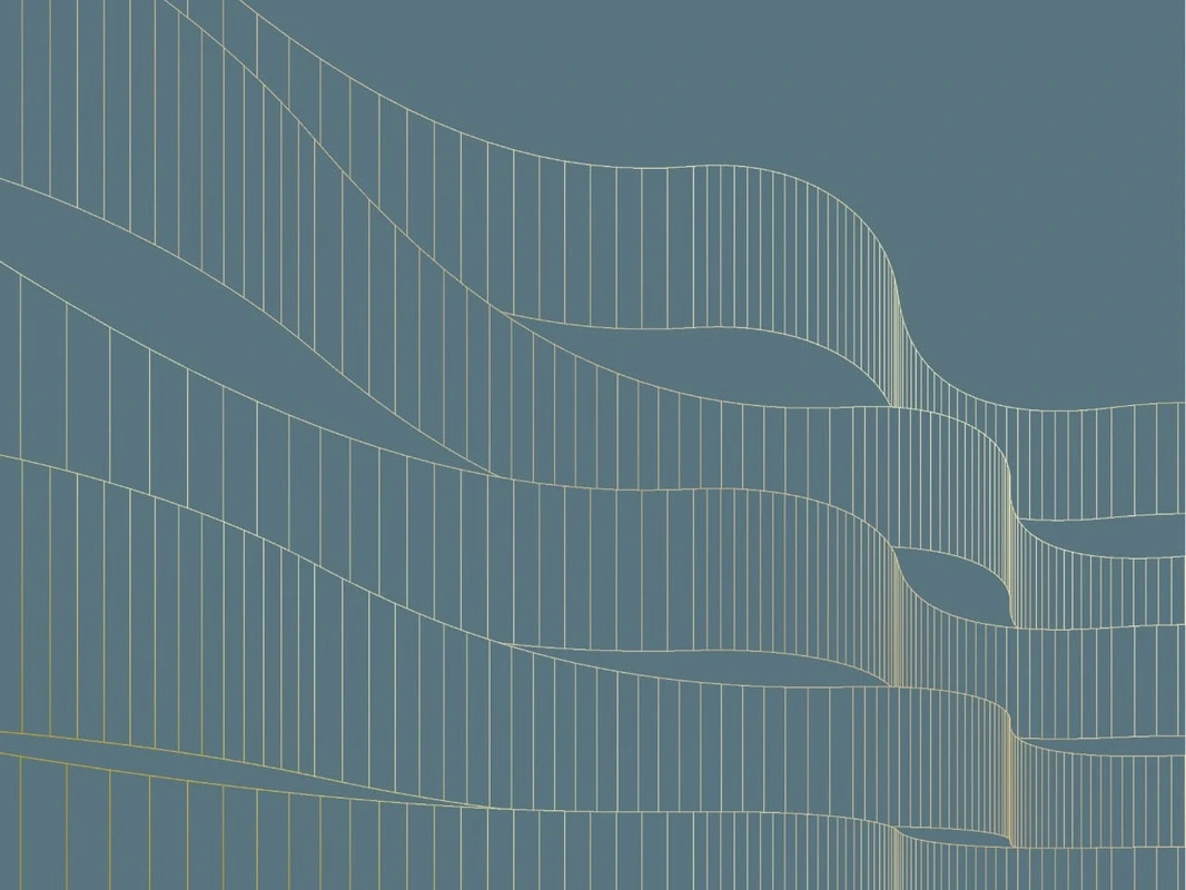 Фотообои на стену - графика, золотые линии, ленты, бирюзовые, темные