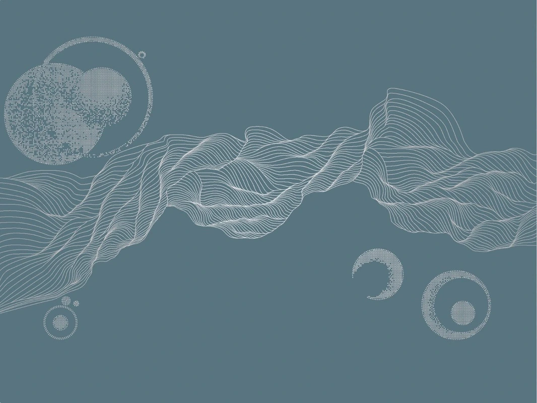 Фотообои на стену - графика, с серебром, линии, вуаль, шары, бирюзовые, темные