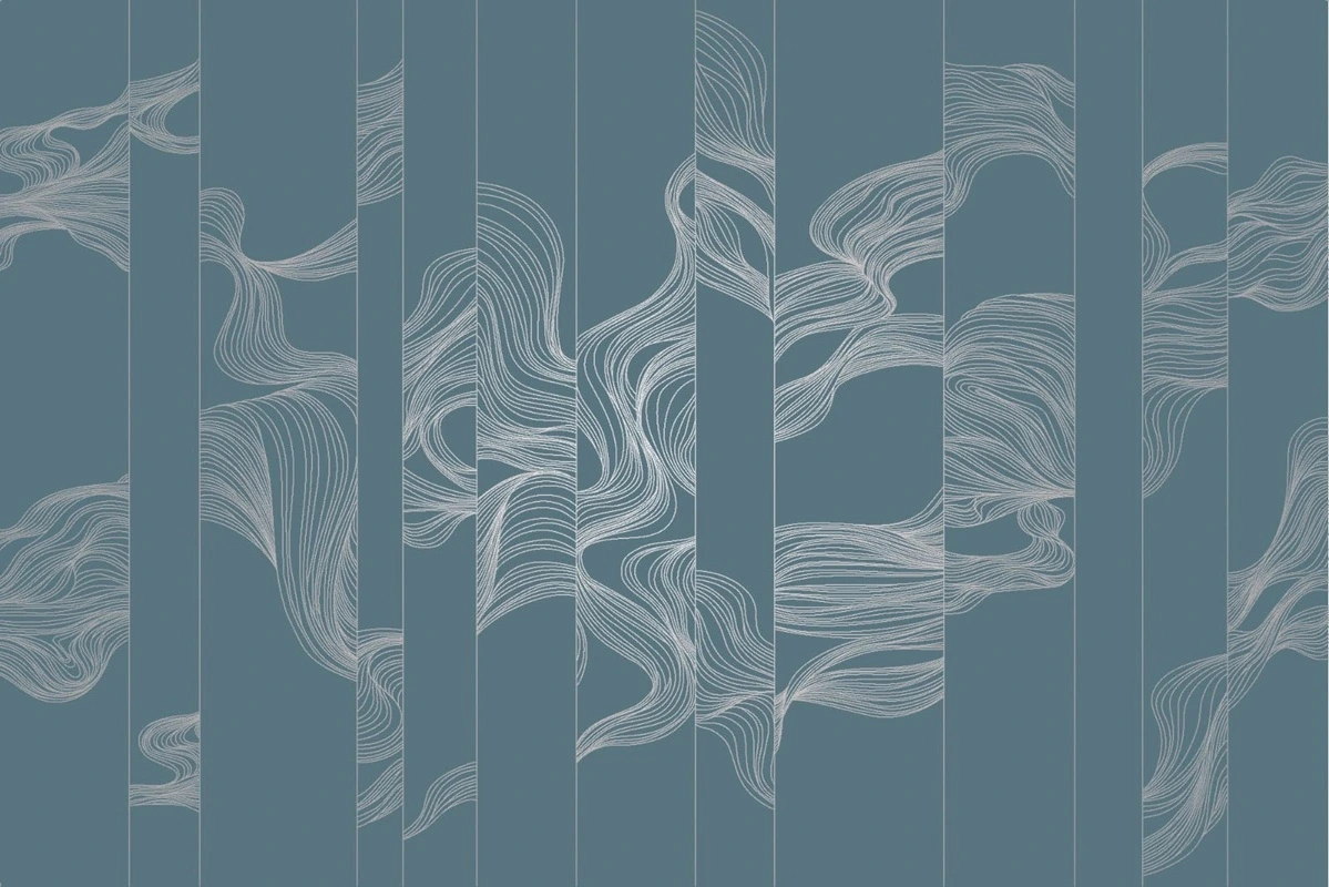 Фотообои на стену - графика, с серебром, волны, вертикальные, бирюзовые, темные