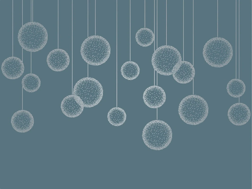 Фотообои на стену - графика, с серебром, вертикальные линии, шары, бирюзовые, темные