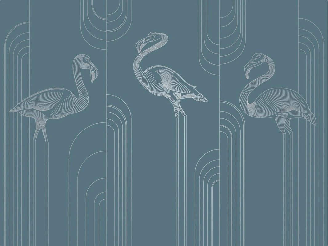 Фотообои на стену - графика, с серебром, фламинго, бирюзовые, темные