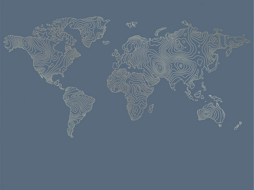 Фотообои на стену - графика, золотые линии, с золотом, карта мира, карта, синяя, темная, темно-синяя