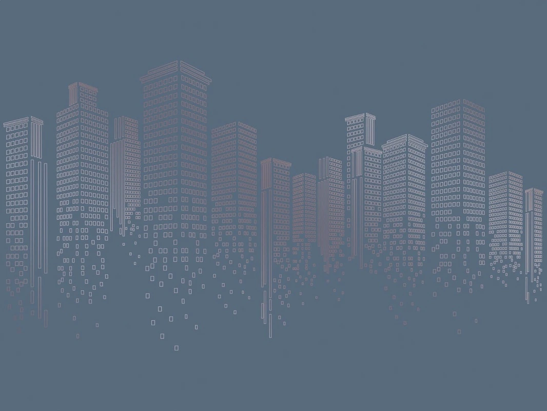 Фотообои на стену - графика, медные, город, сити, мегаполис, синяя, темная, темно-синяя