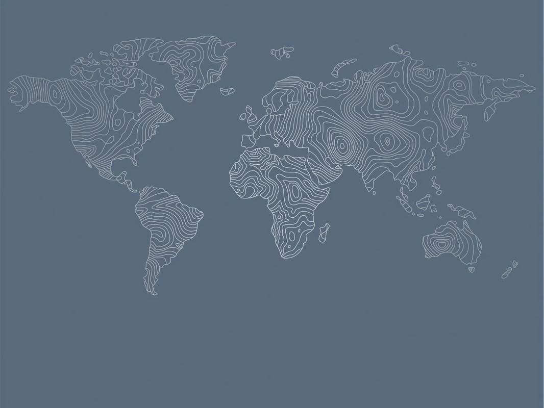 Фотообои на стену - графика, с серебром, карта мира, карта, в офис, в кабинет, синяя, темная