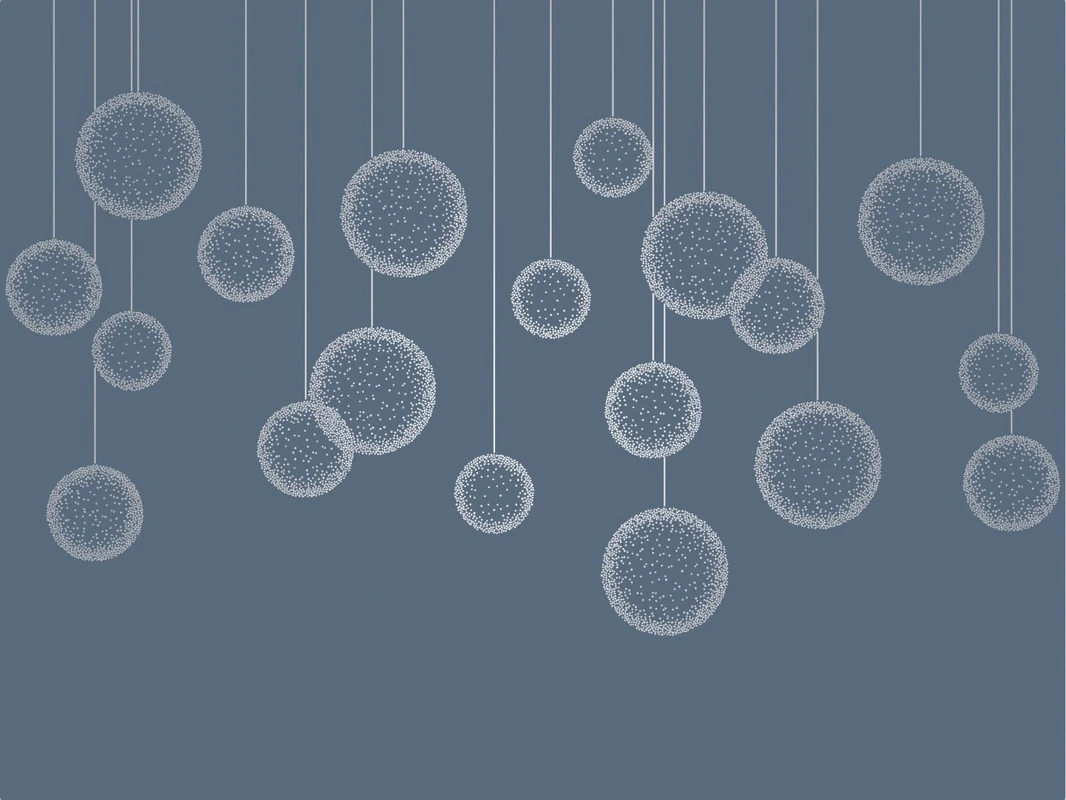 Фотообои на стену - графика, с серебром, вертикальные линии, шары, синяя, темная