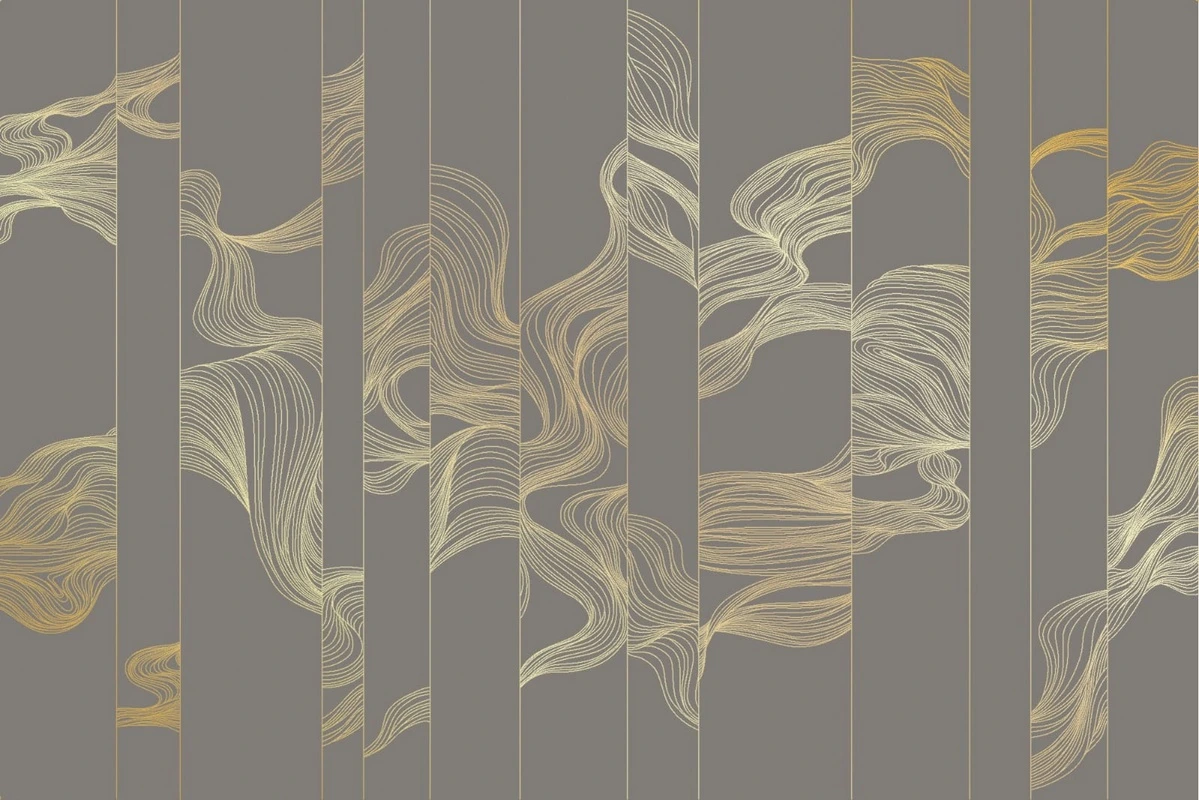 Фотообои на стену - графика, золотые линии, вертикальные, волны, коричневая, темная