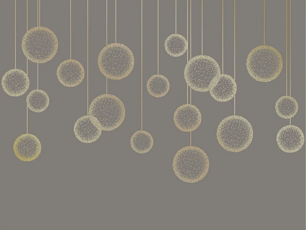 Фотообои на стену - графика, золотые линии, шары, вертикальные линии, коричневая, темная