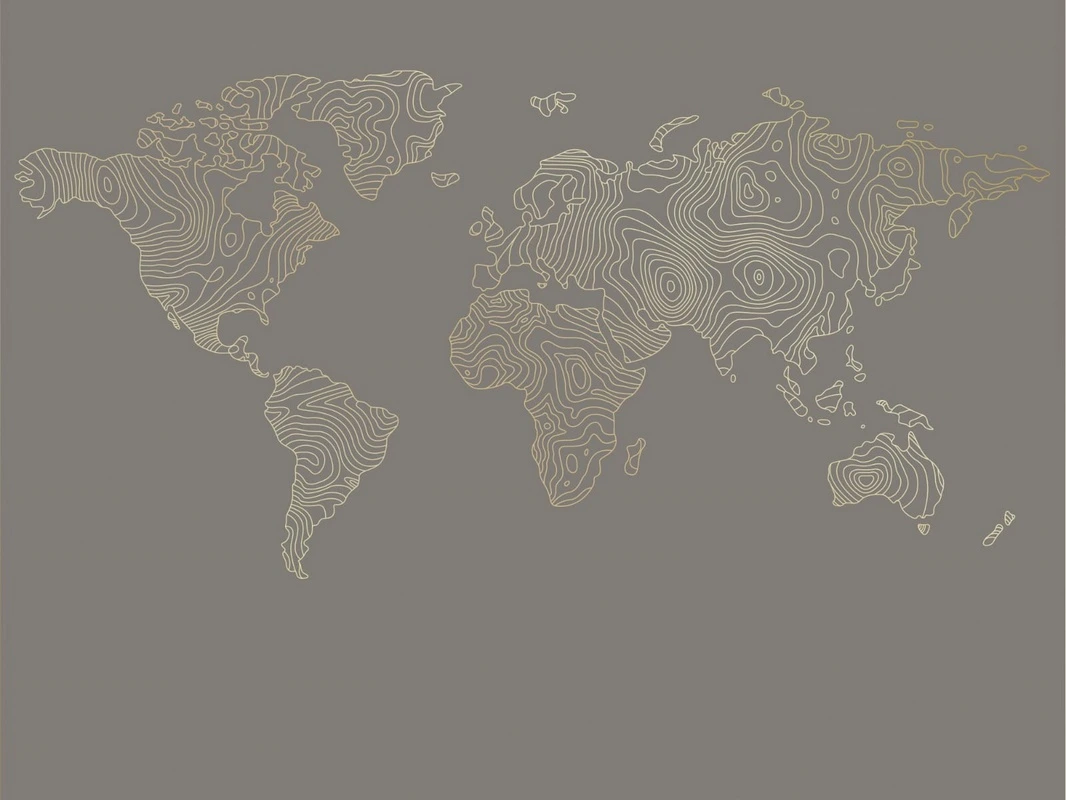 Фотообои на стену - графика, золотые линии, в офис, в кабинет, карта мира, карта, коричневая, темная