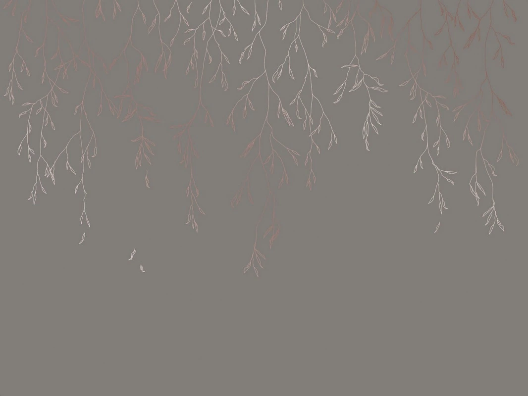 Фотообои на стену - графика, медные, ветки, листья, темная, коричневая