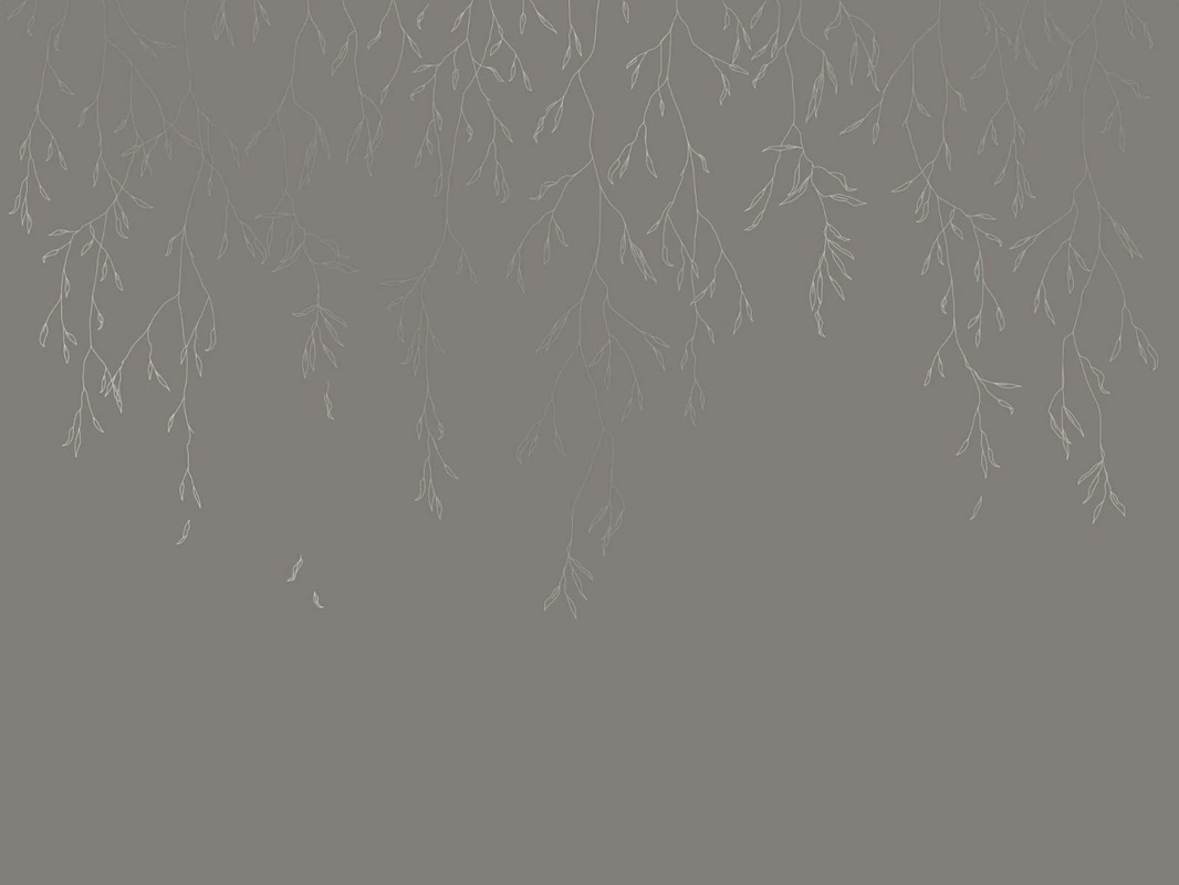 Фотообои на стену - графика, с серебром, линии, серебро, ветки, листья, коричневая, темная