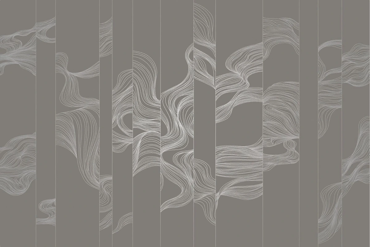 Фотообои на стену - графика, с серебром, волны, вертикальные, коричневая, темная