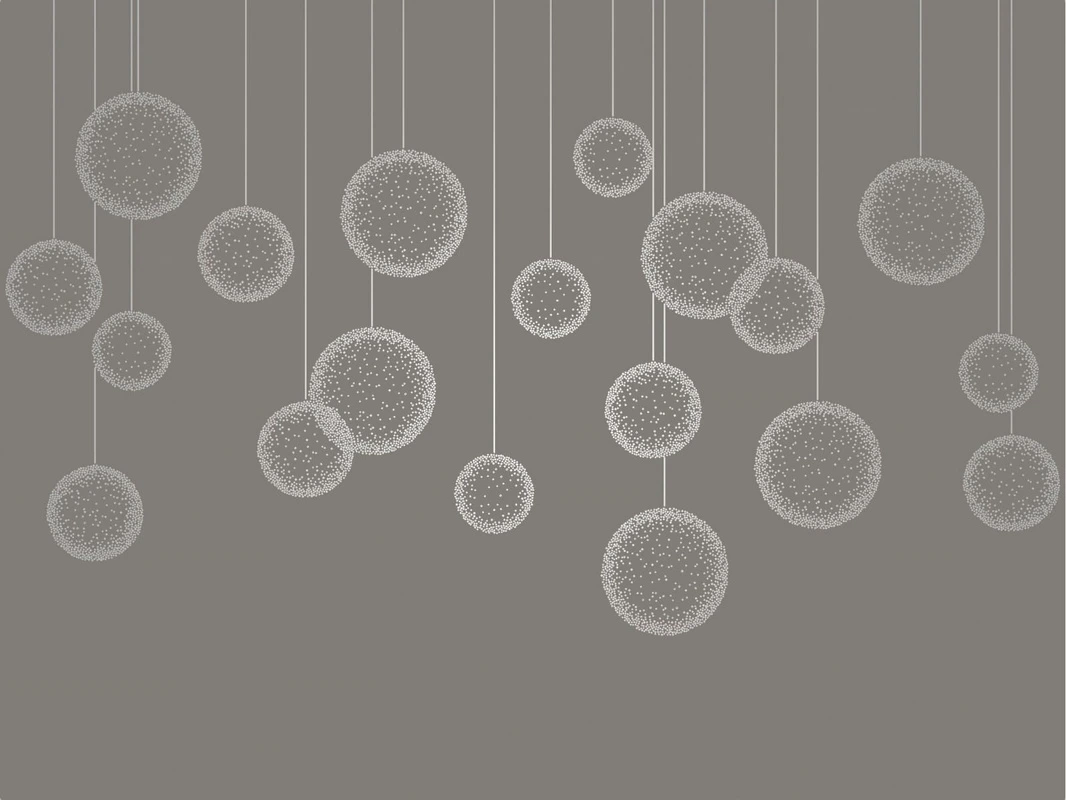 Фотообои и фрески на стену - графика, с серебром, вертикальные линии, шары, коричневая, темная