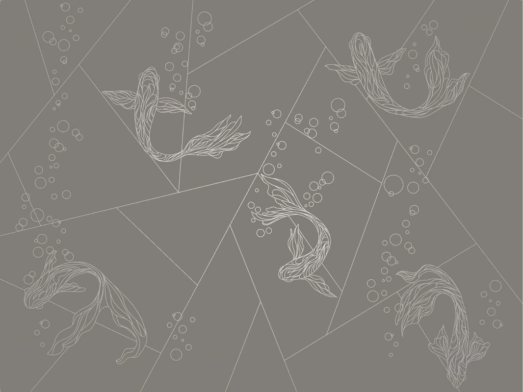 Фотообои на стену - графика, с серебром, рыбы, коричневая, темная