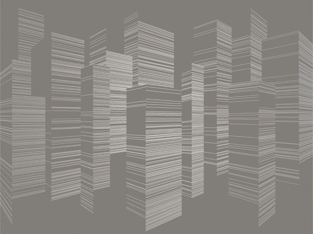 Фотообои на стену - графика, с серебром, город, улица, высотные здания, коричневая, темная