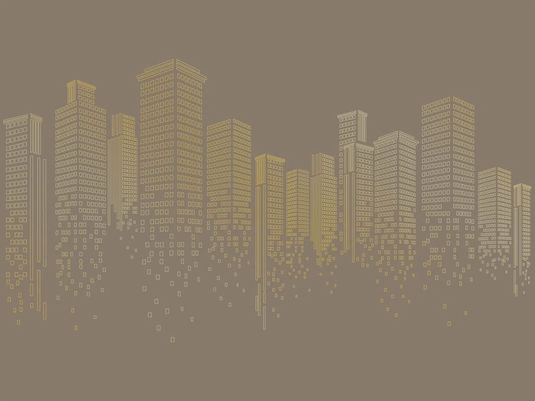 Фотообои на стену - графика, золотые линии, город, сити, мегаполис, в офис, в кабинет, темно коричневая, темная