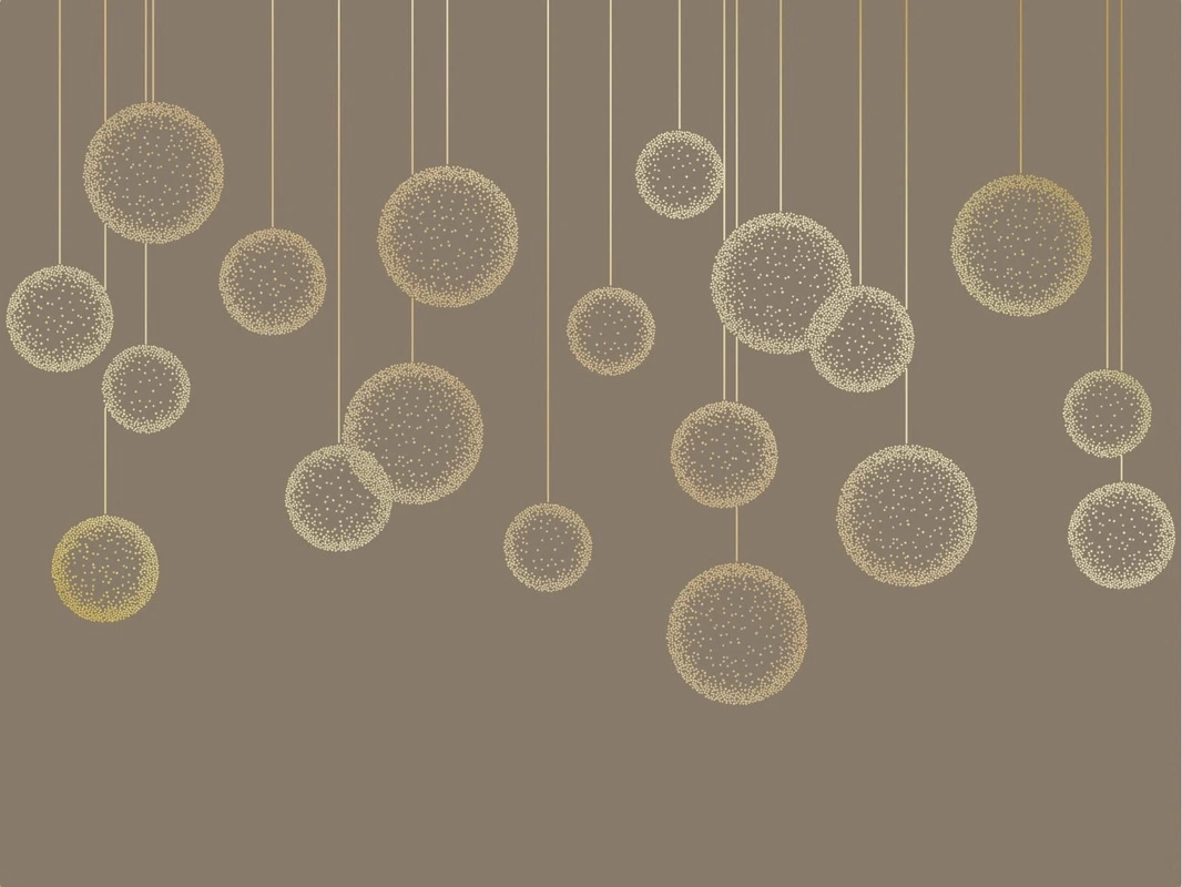 Фотообои и фрески на стену - графика, золотые линии, вертикальные линии, шары, темно коричневая, темная