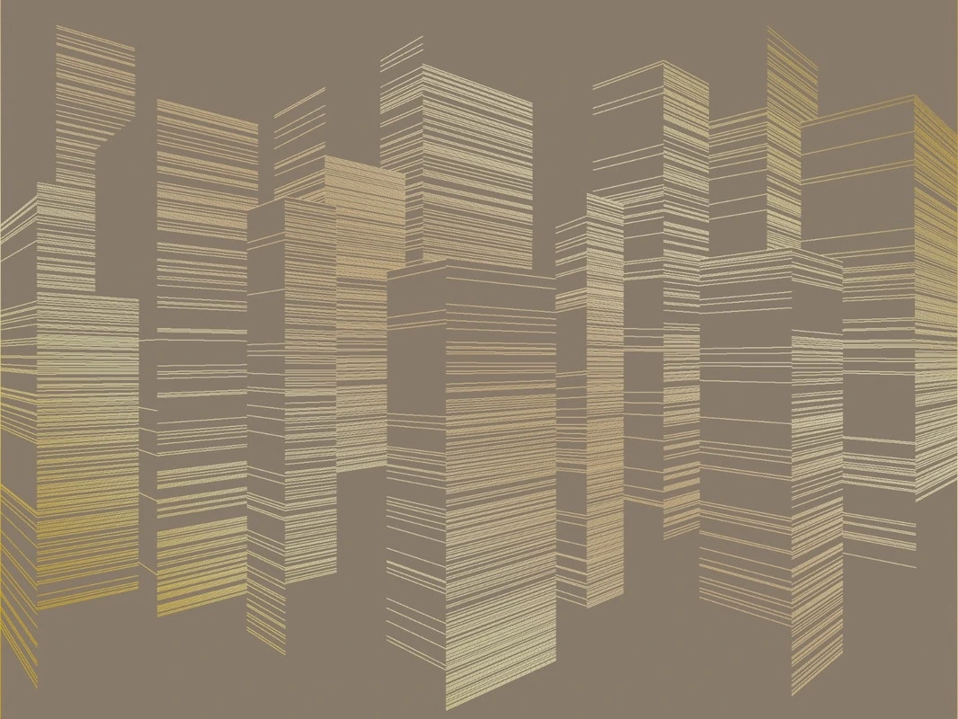 Фотообои на стену - графика, золотые линии, геометрия, город, улица, высотные здания, темно коричневые