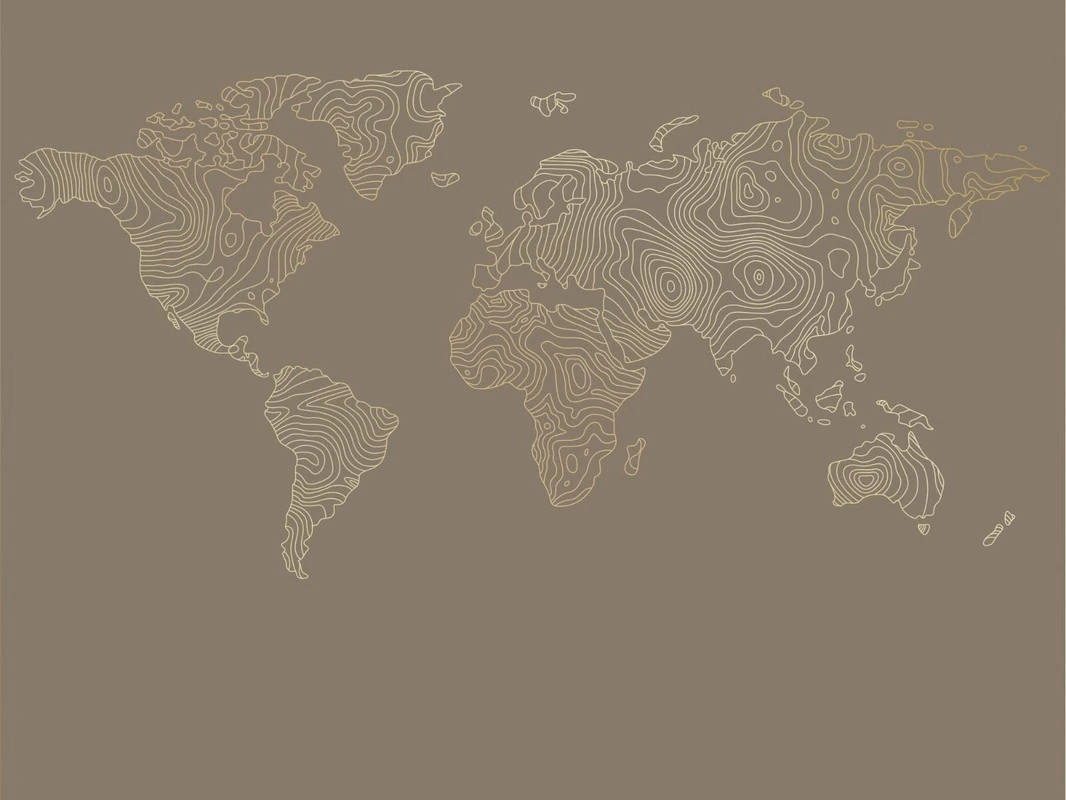 Фотообои на стену - графика, золотые линии, карта мира, карта, в офис, в кабинет, темно коричневая, темная