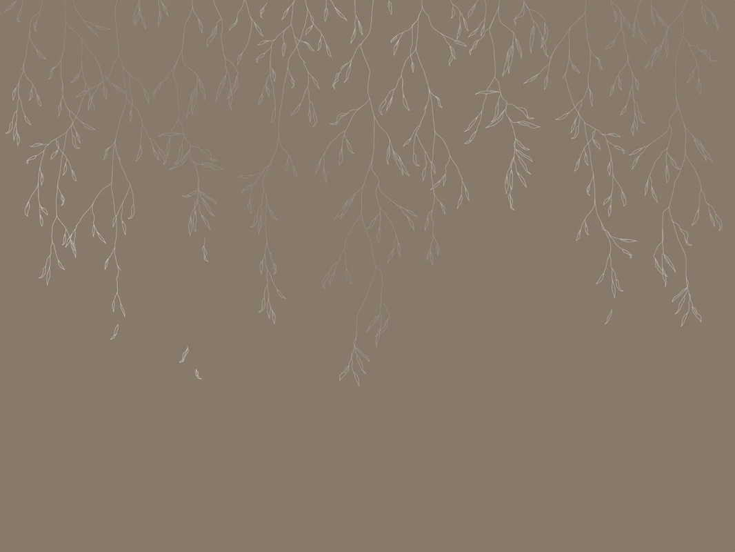 Фотообои и фрески на стену - графика, с серебром, серебряные, линии, ветки, листья, в спальню, в гостиную, темно коричневая, темная