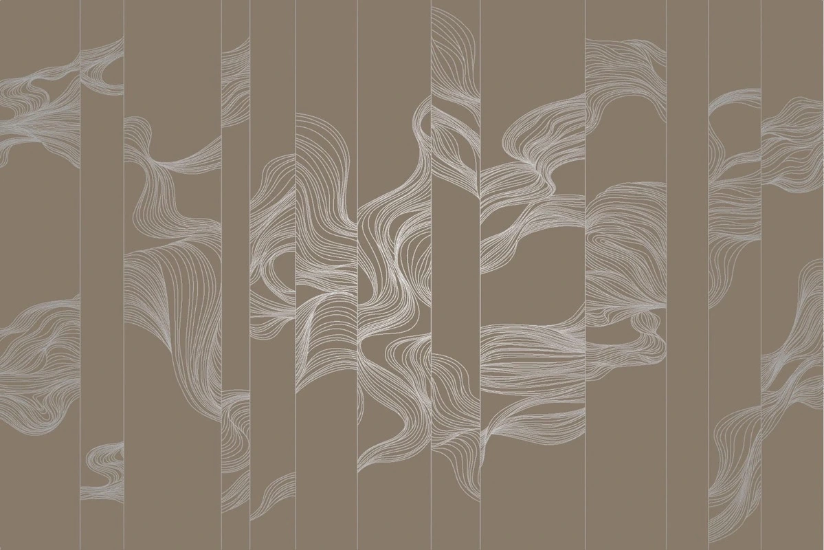 Фотообои и фрески на стену - графика, с серебром, линии, волны, вертикальные, темно коричневая, темная, в зал, в гостиницу, мужские