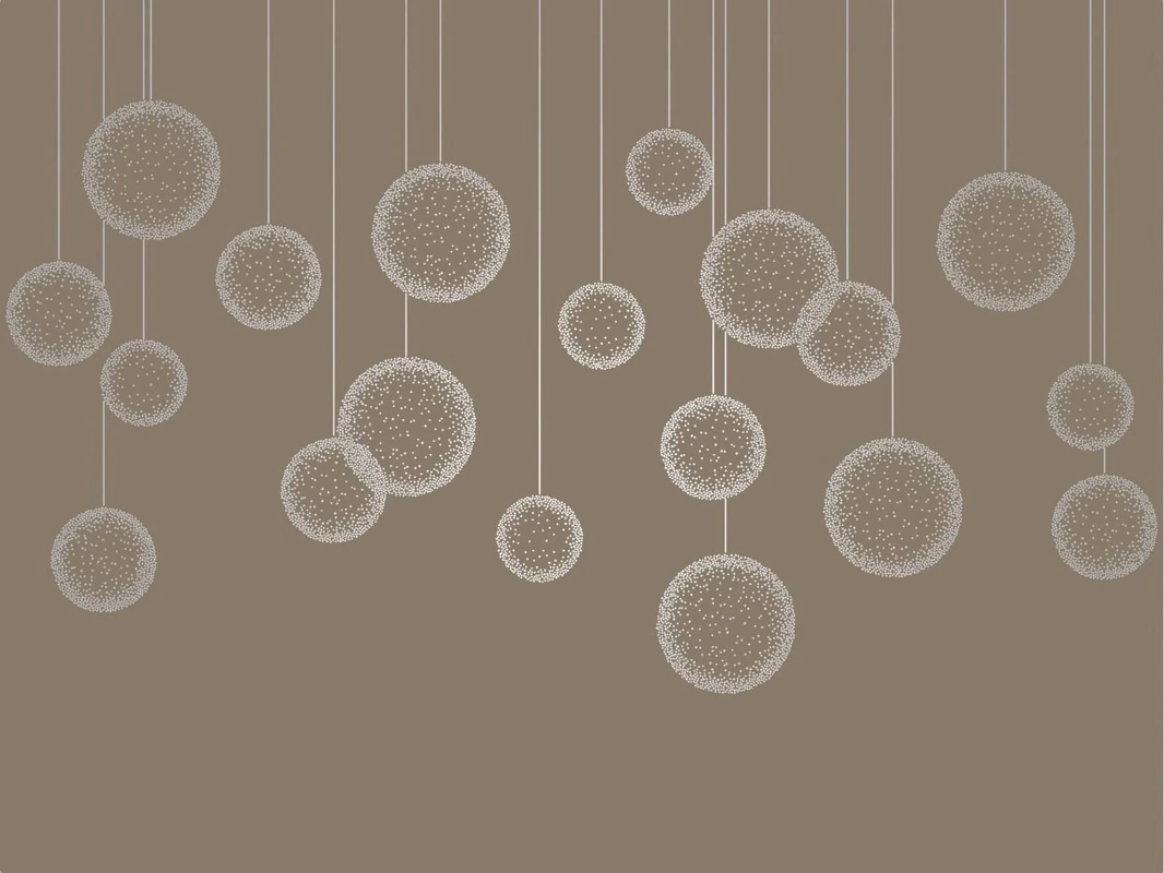 Фотообои и фрески на стену - графика, с серебром, линии, вертикальные, шары, темно коричневая, темная