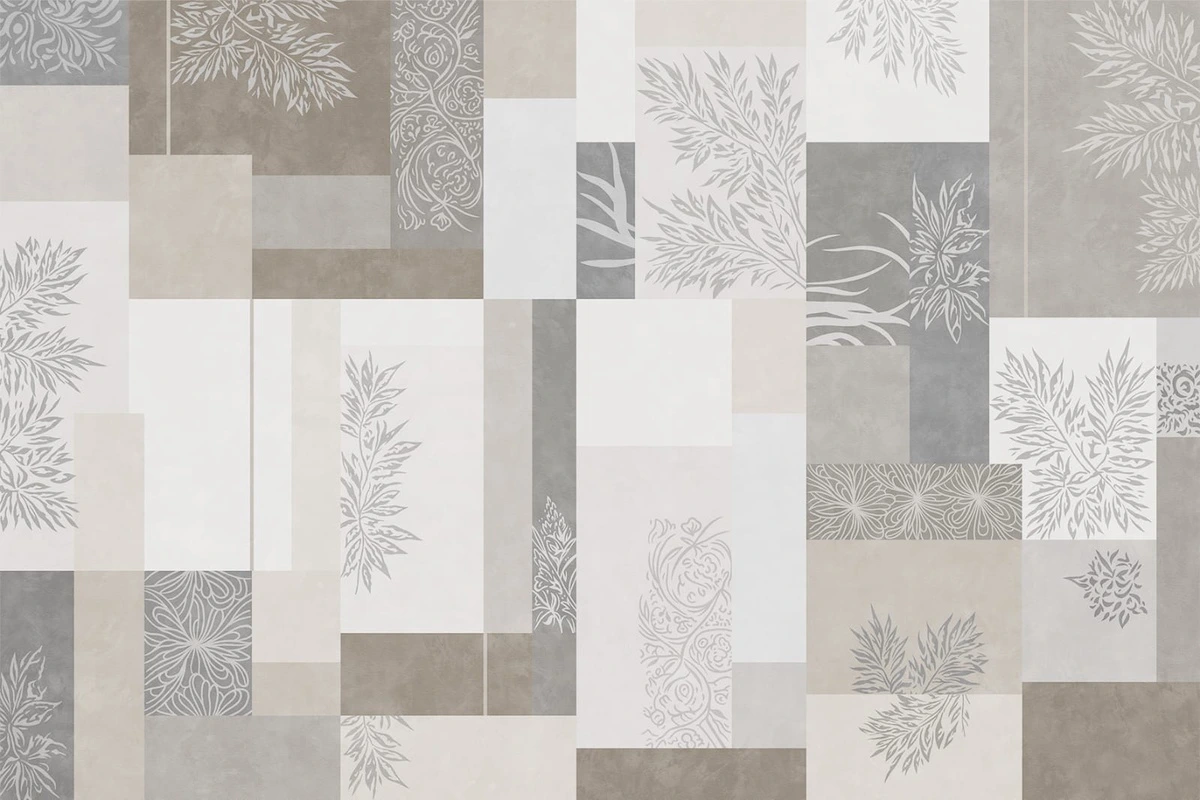 Фотообои на стену - геометрия, геометрическая, растительная, с растительным орнаментом, бежевая, бежевые, светлые, прямоугольники