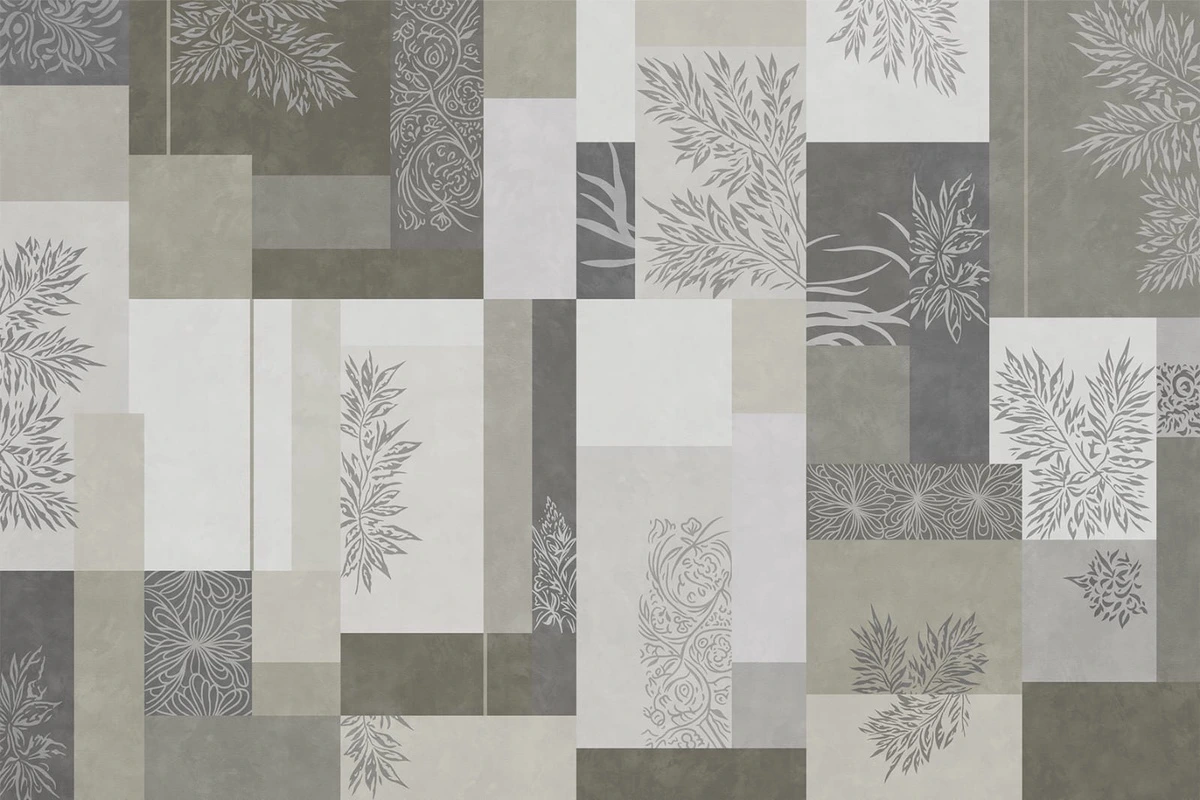 Фотообои на стену - геометрия, геометрические, серо бежевые, с растительным орнаментом
