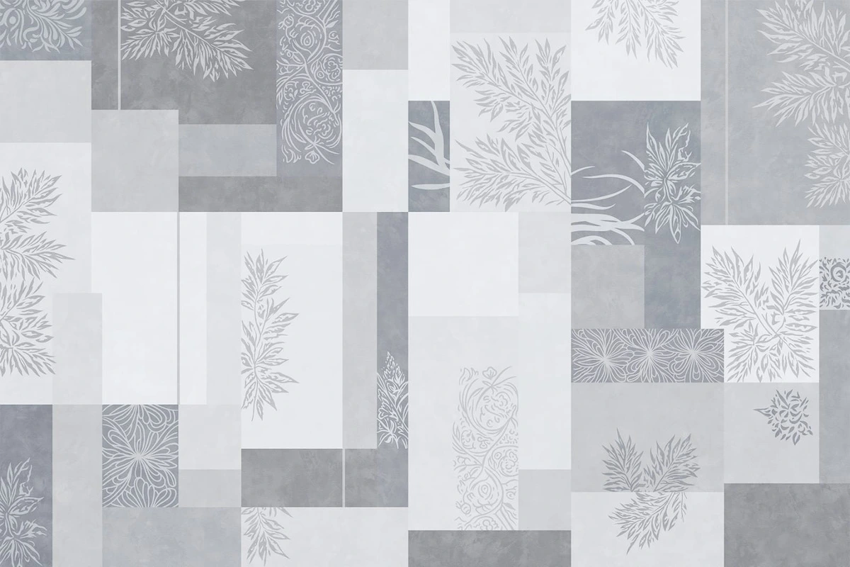 Фотообои на стену - геометрия, геометрическая, растительная, с растительным орнаментом, серые, светлые