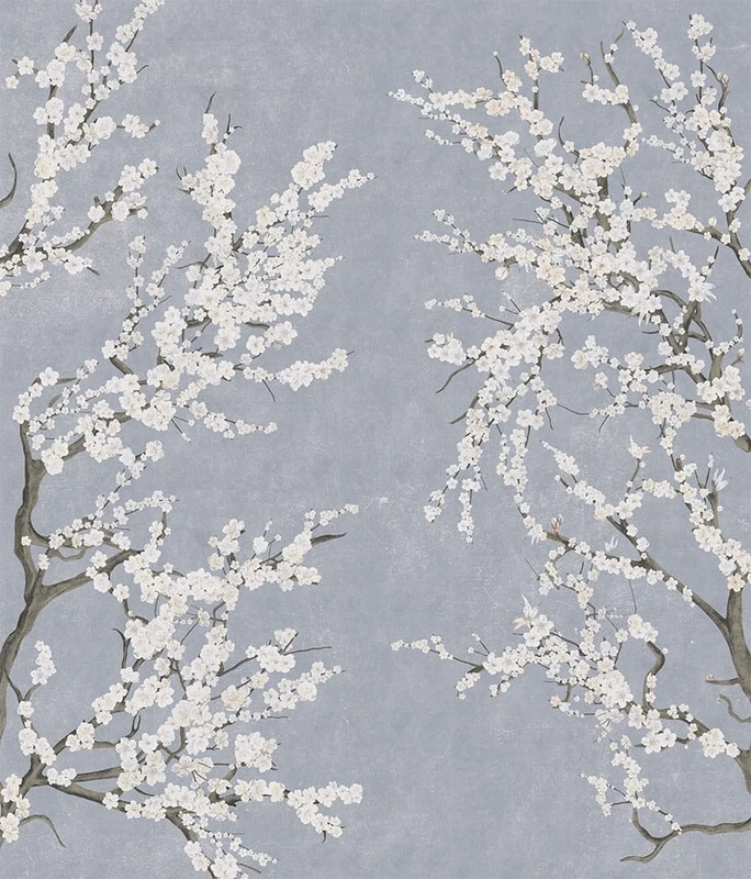 Фотообои на стену - цветы, ветки, белые цветы, яблоня, ветки яблони, голубые, над кроватью, в спальню