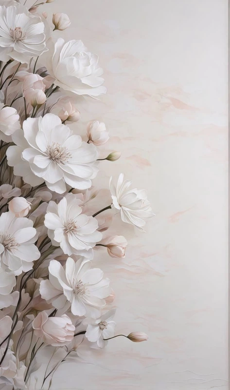 Фотообои на стену - цветы, белые цветы, бежевые, вертикальные