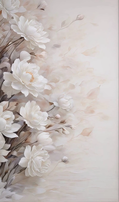 Фотообои на стену - цветы, белые крупные цветы, вертикальные, бежевые