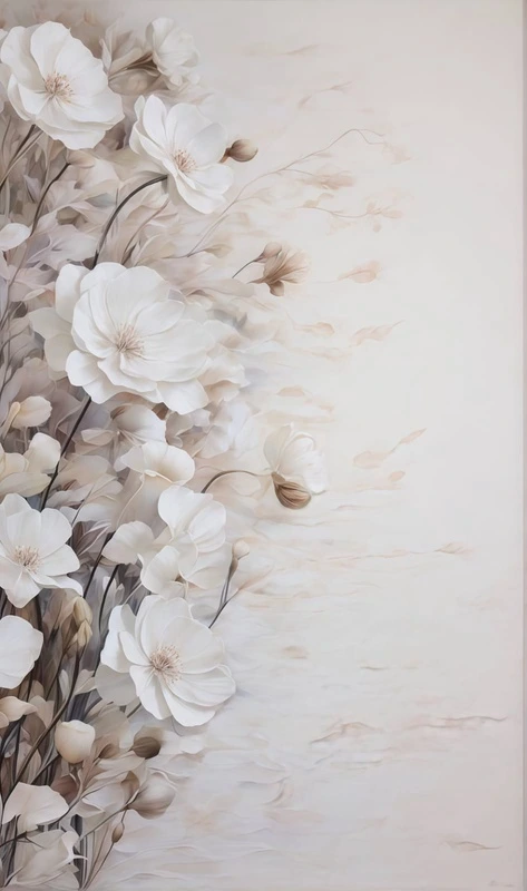 Фотообои на стену - цветы, бежевые, белые полевые цветы, белые, вертикальные