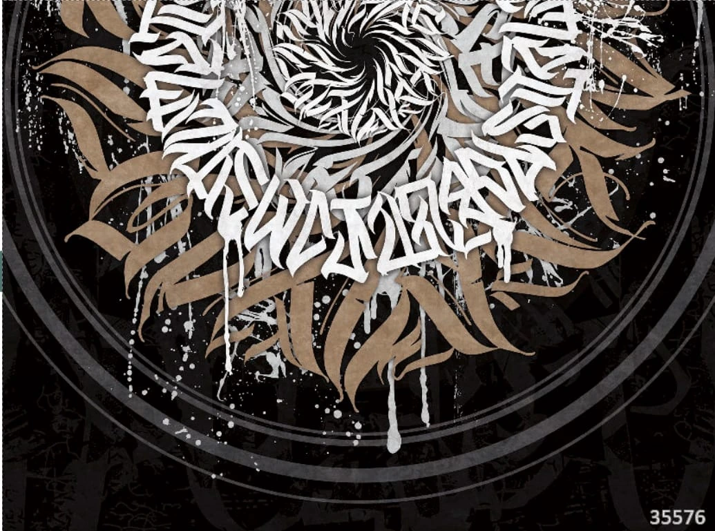 Фотообои на стену - абстракция, слова из букв, из букв фрески, на стену абстракция, черно-белая, темная