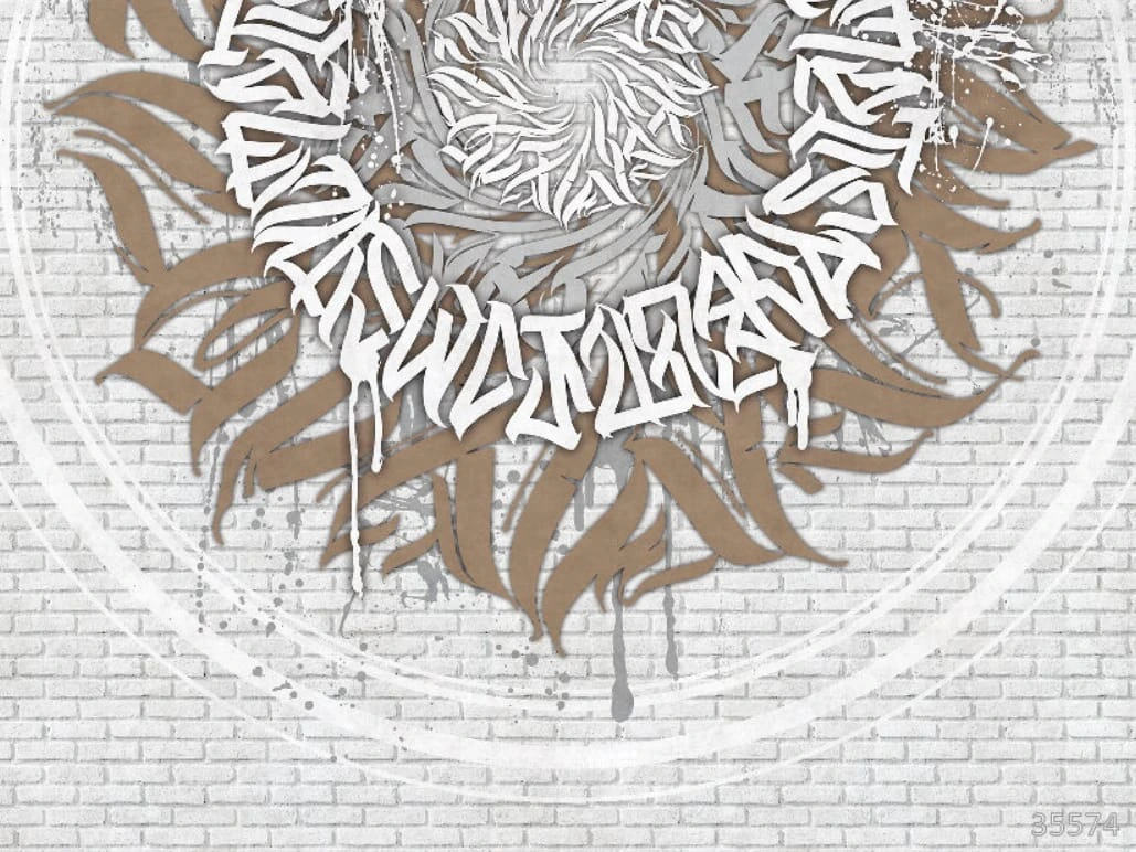 Фотообои на стену - абстракция, слова из букв, из букв фрески, на стену абстракция, абстрактная, серая, с золотом