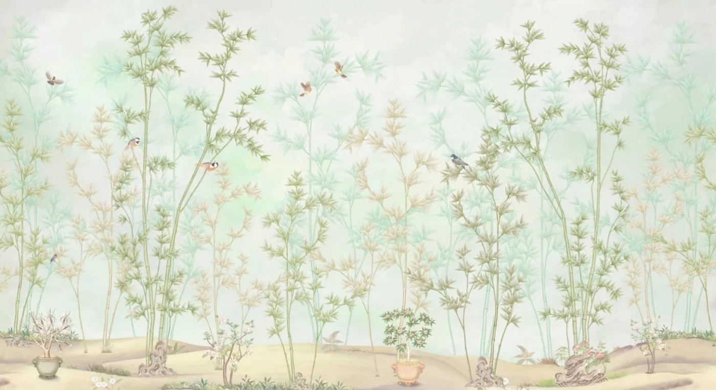 Фотообои и фрески на стену - шинуазри, бабмук, салатовые, зеленые, сад, сады