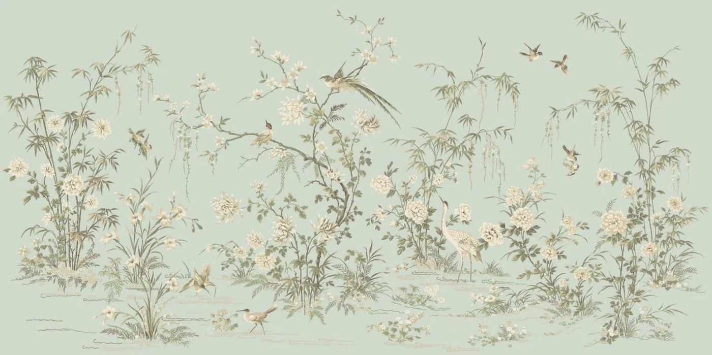 Фотообои на стену - шинуазри, сад, сады, бамбук, зеленые, салатовые