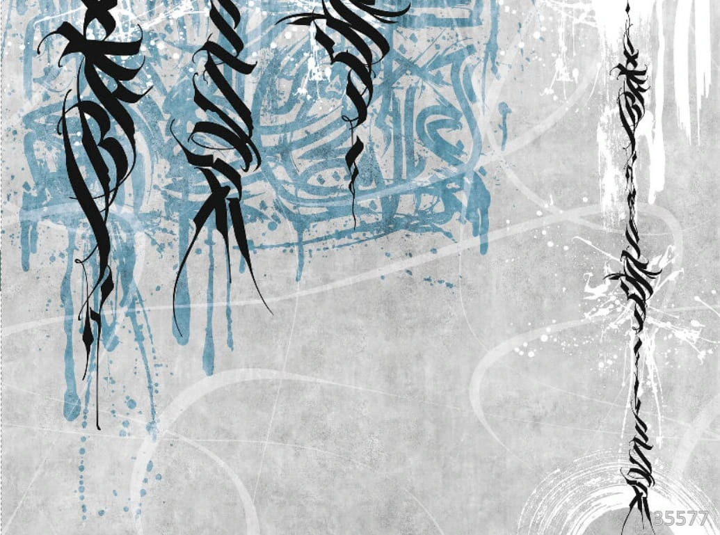 Фотообои на стену - абстракция, абстрактные, абстракция на стену, серо-голубая, с черным, иероглифы