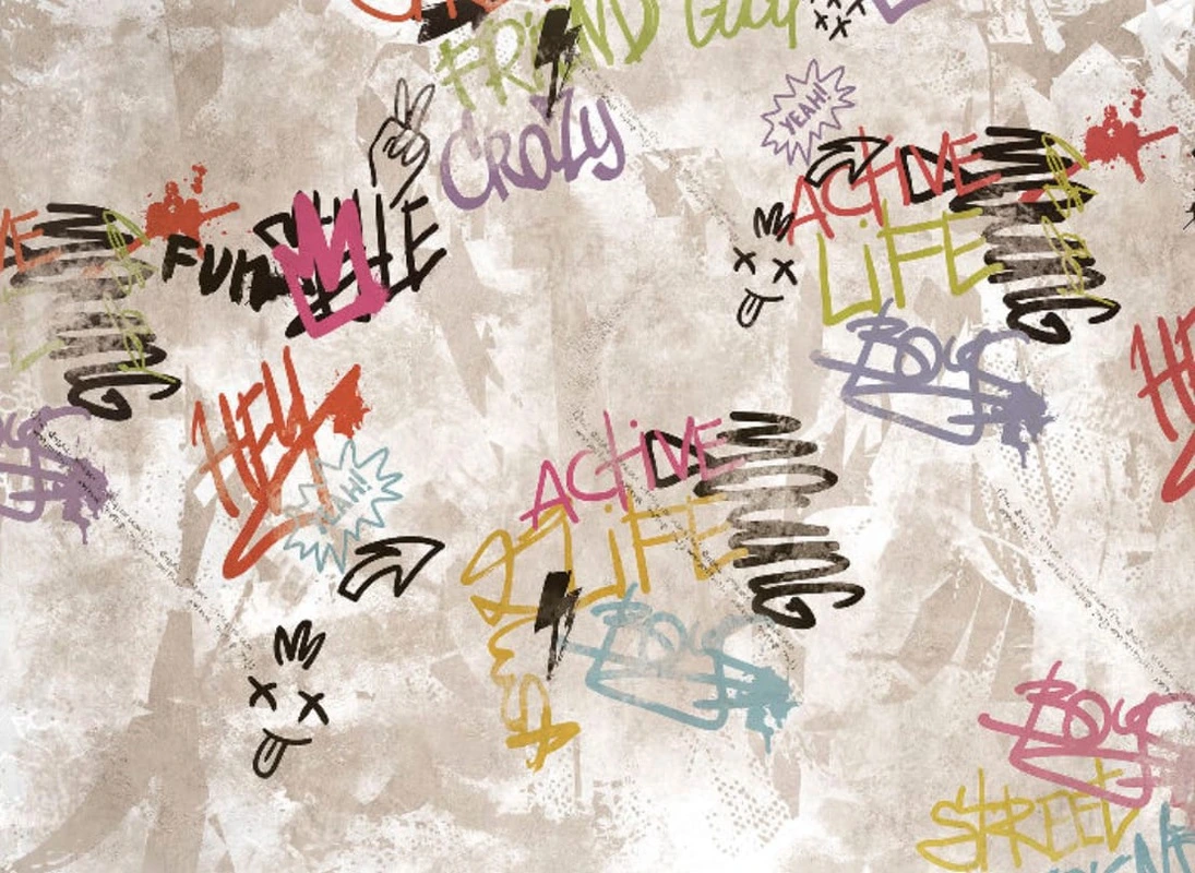 Фотообои и фрески на стену - абстракция, абстрактные, абстракция на стену, бежевые, бежевая, с черным, с красным, слова, буквы, с голубым