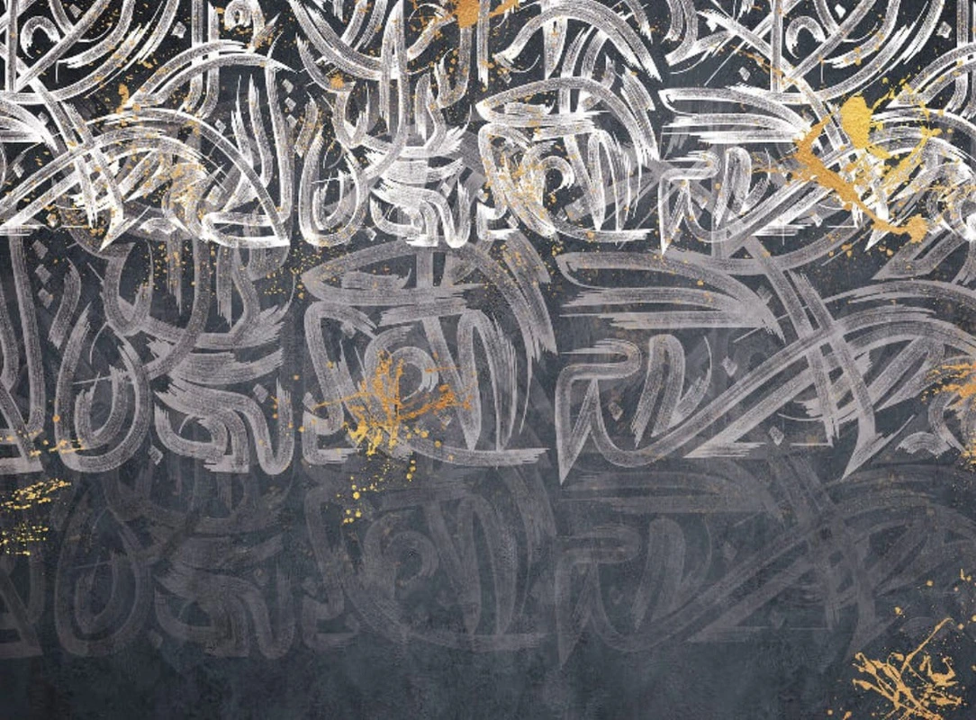 Фотообои и фрески на стену - абстракция, абстрактные, абстракция на стену, черно белая, с серым, с песочным, иероглифы