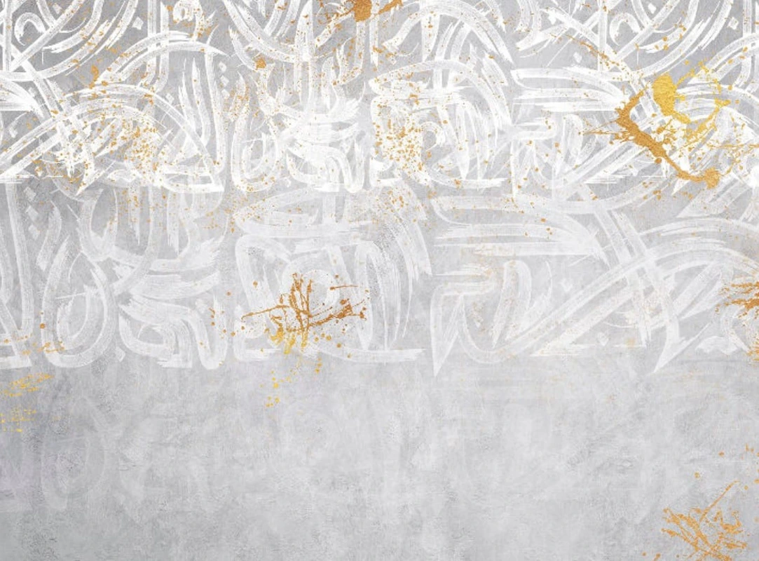 Фотообои и фрески на стену - абстракция, абстрактные, абстракция на стену, серо-бежевая, с белым, с иероглифами