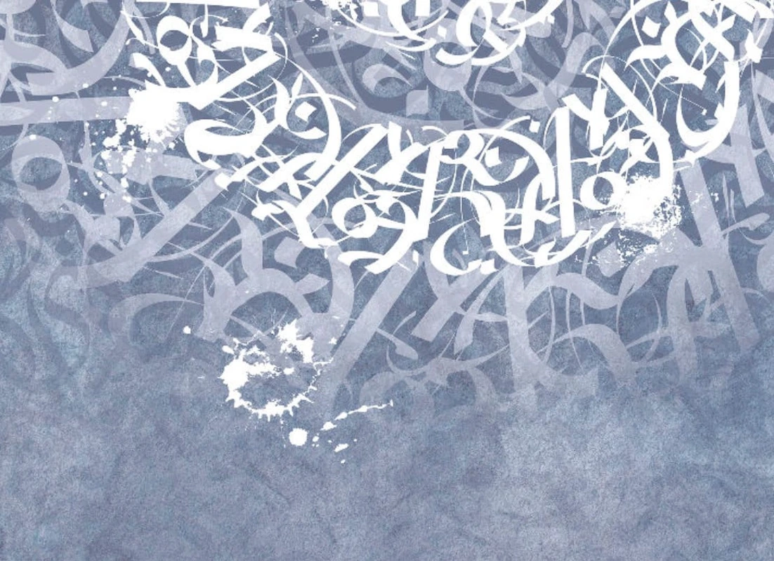 Фотообои на стену - абстракция, абстрактные, абстракция на стену, голубая, лофт, с белой графикой, с иероглифами