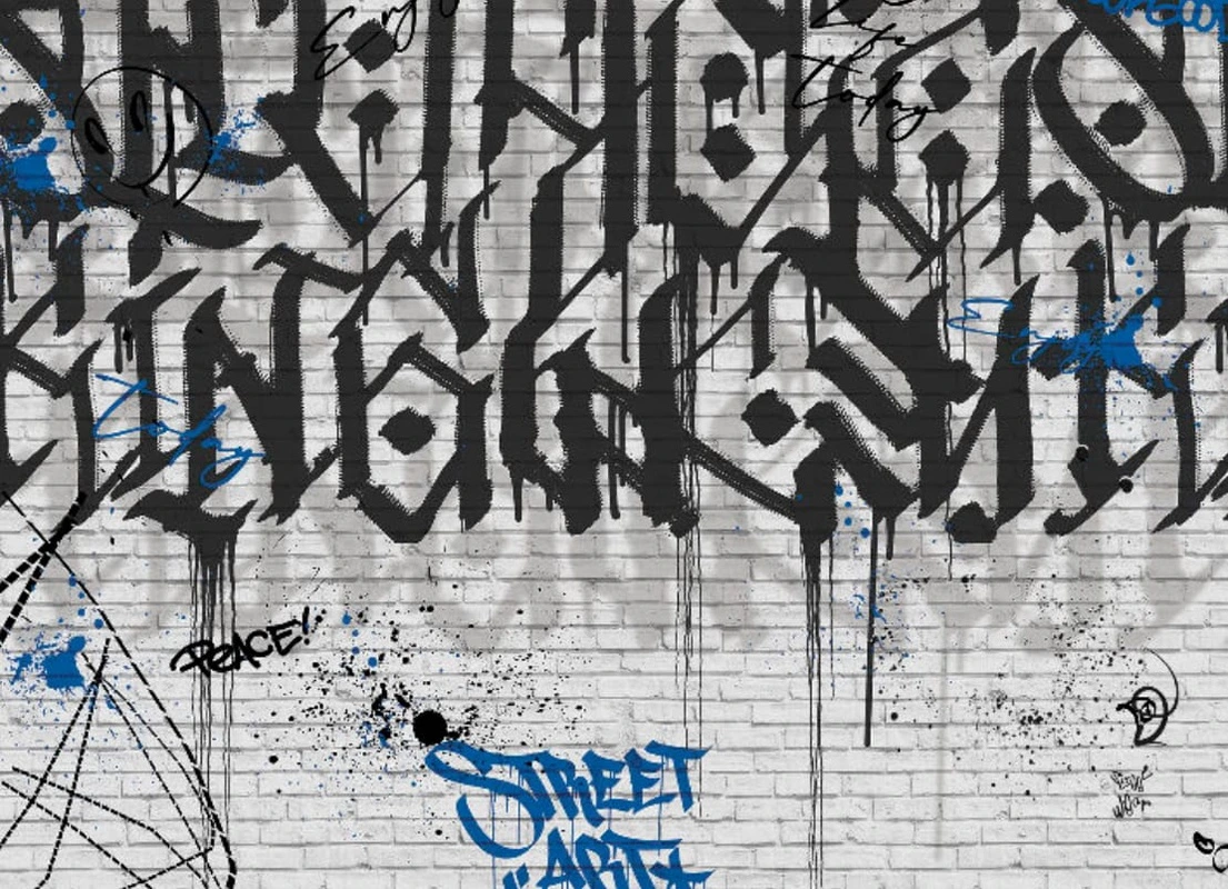 Фотообои и фрески на стену - абстракция, абстрактные, абстракция на стену, черно-серая, черная графика, лофт, текст