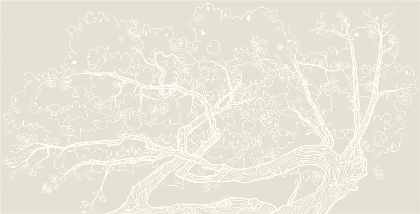 Фотообои на стену - графика, дерево на стену, кремовая, нежная