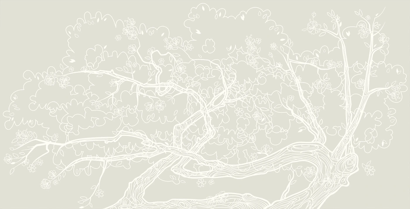 Фотообои на стену - графика, дерево на стену, серо-белая, серая, светлая