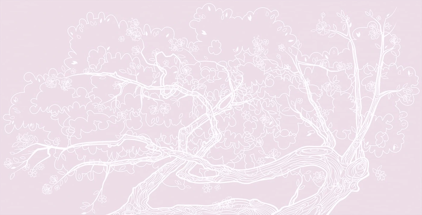 Фотообои на стену - графика, дерево на стену, нежно розовая, розовая