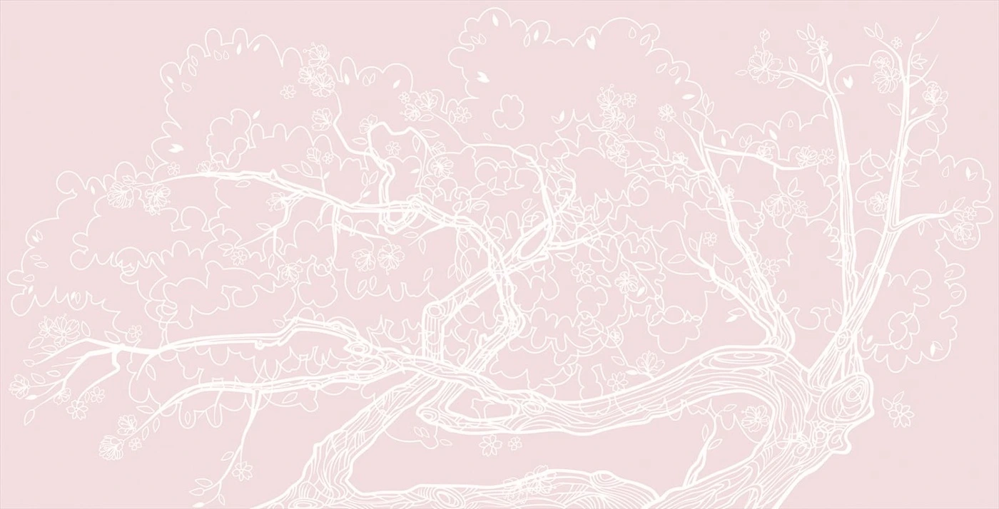 Фотообои на стену - графика, дерево на стену, персиковая, розовая