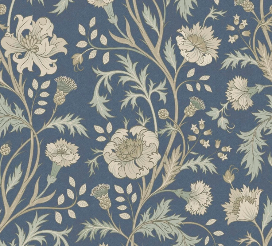 Фотообои на стену - минимализм, узоры, с цветами, синий, бежевая