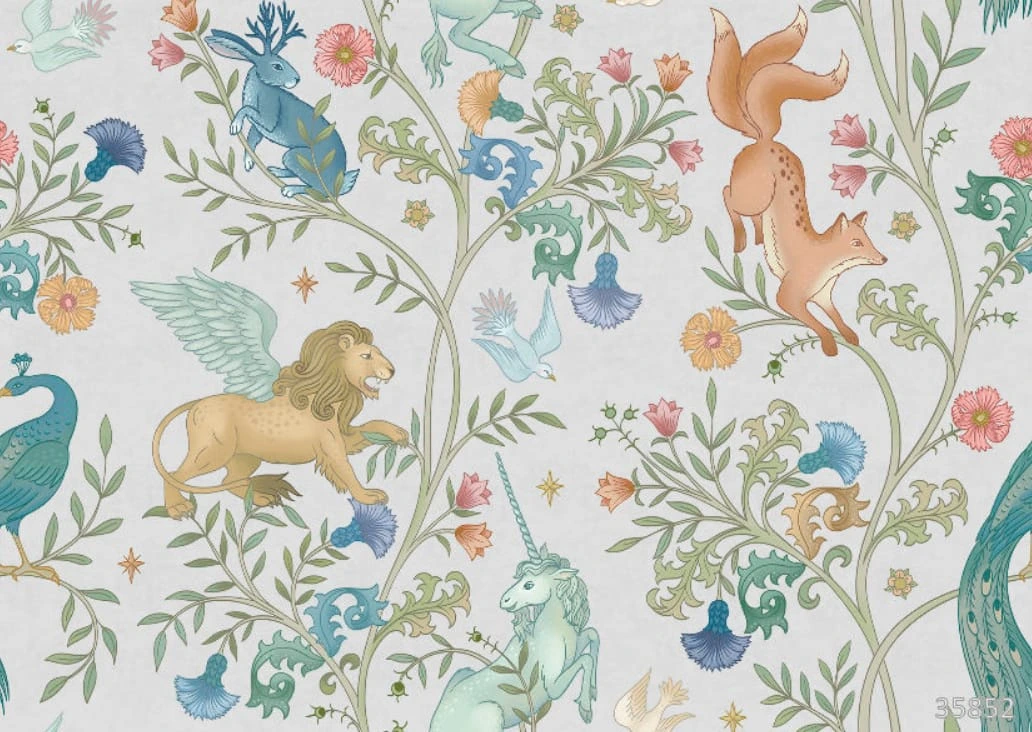 Фотообои на стену - в детскую комнату, аниме обои звери, обои со зверюшками, обои с животными, голубая