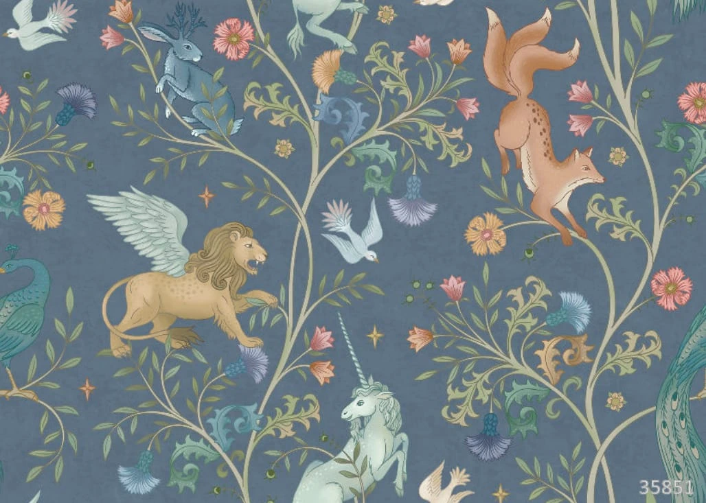 Фотообои на стену - в детскую комнату, минимализм, аниме обои звери, синий, белка, лев