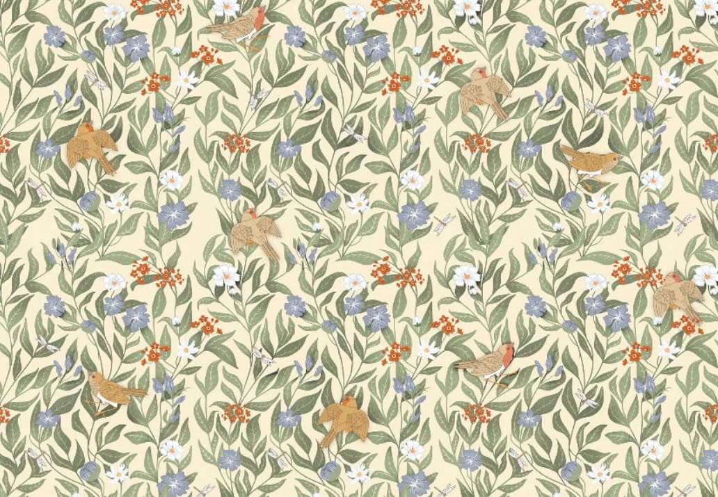 Фотообои и фрески на стену - минимализм, узоры, с цветами, с листьями, с птицами, зеленая, синяя, красная